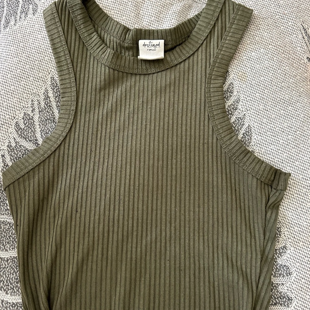 Green Ribbed Fitted Tank Top